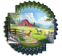 Adesivi per auto per uomini, una scena di fattoria serena con animali al pascolo vicino a un fienile rosso. Adesivi 10 adesivi in bianco e nero segni sarcastici (8 x 12 cm)