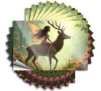 Adesivi per auto Una fata cavalca un maestoso cervo attraverso una foresta piena di fiori. 10 adesivi divertenti per auto (8 x 12 cm)