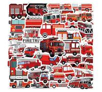 Adesivi per bambini con camion dei pompieri per adolescenti e ragazzi, 55 adesivi carini per veicoli con motore antincendio, WLJIAO Cartoon FireEngine bottiglia d'acqua decorativa skateboard chitarra