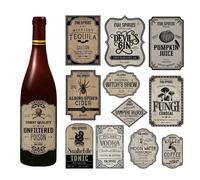 Adesivi per bevande di Halloween, 12 pezzi, per bottiglie d'acqua, etichette autoadesive per vino, per feste, adesivi decorativi con design a tema, perfetti per decorazioni da parete