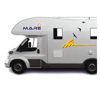 Adesivi per Camper e Barche, Set Decorativo con Logo Mare e Gabbiani, 10 Pezzi Totali 2 Logo 60x25,5 cm, 6 Gabbiani Misti, 2 Decorazioni 120x35 cm 0460