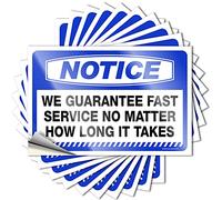 Adesivi per cassetta degli attrezzi Avviso Garantiamo un servizio rapido non importa quanto tempo ci vuole, 10 adesivi divertenti per auto (12 x 18 cm)