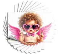 Adesivi per cassetta degli attrezzi Un bambino con capelli ricci, occhiali da sole a forma di cuore rosa e ali d'angelo. Adesivi 10 adesivi per auto divertenti adesivi per auto (8 x 12 cm)