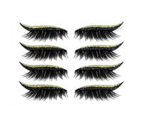 Adesivi per ciglia e eyeliner, 4 paia di adesivi riutilizzabili per ciglia Eyeliner con glitter, facile da usare e rimuovere (Oro)