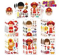 Adesivi per creare facce da pompiere per bambini | Decorazioni per feste di compleanno con tema pompiere | 24 fogli di adesivi multicolori per bomboniere, ricompense in d educazione alla