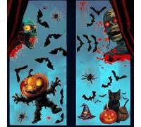 Adesivi per Finestre di Halloween, 8 Fogli Stickers Vetrofanie per Finestre Riutilizzabile, Castello, Pipistrello, Fantasma, Zucca per Case Infestate e Feste di Halloween