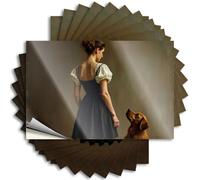 Adesivi per finestrini dell'auto con una donna in abito nero con maniche a sbuffo che si trova accanto a un cane, 10 adesivi per auto, divertenti decorazioni vintage per bar (12 x 18 cm)