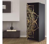 Adesivi per frigorifero decorativi 3d, adesivo per frigorifero che copre completamente la porta del frigorifero copre adesivi murali per decalcomanie da cucina, fiore mandala in oro nero
