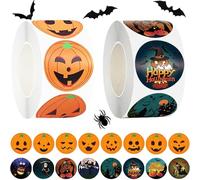 Adesivi per Halloween, 1000 pezzi, autoadesivi per Halloween, zucca, fantasma, pipistrello, ragno, rotolo di etichette rotonde, adesivi per la ricompensa, per bambini, sigilli per feste, accessori