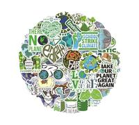 Adesivi per la Giornata della Terra | Adesivi verdi naturali riutilizzabili da 50 pezzi - Materiale scolastico per studenti per skateboard, quaderni, scrivanie, tazze d'acqua, computer portatili, bott