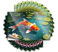 Adesivi per la tua auto Un colorato pesce koi nuota in uno stagno circondato da cuscinetti di giglio. Adesivi 10 adesivi per paraurti scherzi divertenti per bar (8 x 12 cm)