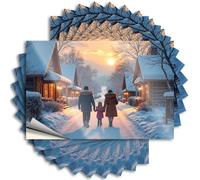 Adesivi per la tua auto Una famiglia cammina lungo un sentiero innevato mentre il sole si imposta. Adesivi 10 adesivi per paraurti scherzi divertenti per bar (6 x 9 cm)