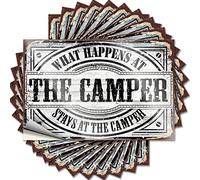 Adesivi per la tua auto What Happens at The Camper Stays at The Funny Sticker 10 adesivi per auto con le regole del bar (8 x 12 cm)