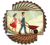 Adesivi per paraurti Un uomo che spinge una carriola con una donna che cammina accanto a lui. Adesivi divertenti per bar, casa, bar, auto, adesivi per uomo (6 x 9 cm)