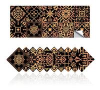 Adesivi per Piastrelle, Nero Oro Retro Adesivi per Piastrelle per Bagno Cucina, Antiolio Impermeabile PVC Autoadesivo Decorazione Stile Marocco (40,15x15cm)