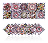 Adesivi per Piastrelle Retro Adesivi per Piastrelle per Bagno Cucina DIY Antiolio Impermeabile PVC Autoadesivo Decorazione Stile Marocco Rosso Stile Bohémien (20,10x10cm)
