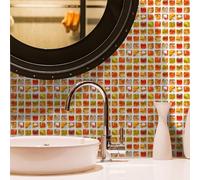 Adesivi per piastrelle squisiti 10x10 cm, piastrelle autoadesive a mosaico rosso giallo, piastrelle in vinile, piastrelle adesive impermeabili e antiolio, piastrelle adesive per cucina e bagno, piastr