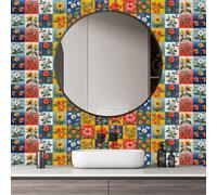 Adesivi per piastrelle squisiti, piastrelle adesive a forma di fiore rosso e blu, per cucina, bagno, impermeabili, antiolio, decorazioni in vinile fai da te, piastrelle autoadesive da parete, 30x240 c