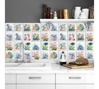 Adesivi per piastrelle squisiti, piastrelle adesive a forma di pesce blu corallo, piastrelle da cucina per bagno, impermeabili, antiolio, decorazioni in vinile fai da te, piastrelle autoadesive da par
