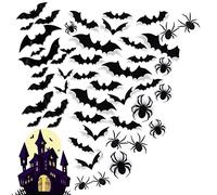Adesivi per pipistrelli 3D per Halloween, 124 Pezzi 11 Diverse Dimensioni Pipistrello Spiders Parete Decorazioni, Halloween Eve Decor Set per la Decorazionedella Parete Finestra Domestica - Nero