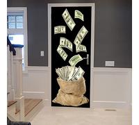 Adesivi Per Porte 3D 95X215Cm Autoadesiva Carta Da Parati In Pvc Banconote Da Sacco Creative Fotomurali Art Parete Decalcomanie Casa Decorazione Poster Soggiorno Camera Da Letto Bagno Murale