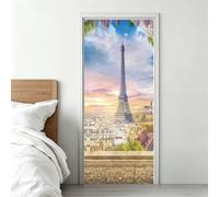 Adesivi per Porte 3D Adesivo Porta Interna Torre Eiffel 86x200 -DS622 | Sticker Murale Parigi, Autoadesiva, Impermeabile, Soggiorno Cucina Camera da Letto, Decorazione Parete