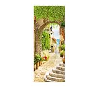 Adesivi per Porte 3D Archi Adesivi per Porte Interne, Adesivo Porta Autoadesiva Piccola Città Trompe L'Oeil Adesivo per Porta Sticker Murale Decorazione da Parete Carta da Parati 77X200cm -MT1554