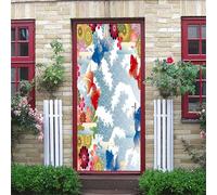 Adesivi Per Porte 3D Arte Koi Ukiyo-E Rosso E Blu 77X200Cm Adesivo Murale Casa Camera Da Letto Bagno Decorazioni Poster Wallpaper Pvc Impermeabile Parete Decalcomanie Carta Da Parati