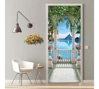 Adesivi per Porte 3D Paesaggio Adesivi per Porte Interne, Adesivo Porta Autoadesiva Mare Trompe L'Oeil Pellicola Adesiva Poster Sticker Murale Decorazione da Parete Carta da Parati 95X215cm -MT584