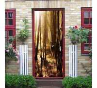 Adesivi Per Porte 3D Paesaggio Di Foresta Dorata Con Ombre Di Cervi 90X200Cm Autoadesiva Carta Da Parati In Pvc Fotomurali Art Parete Decalcomanie Casa Decorazione Poster Soggiorno Camera Da Letto