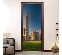 Adesivi Per Porte 3D Stacca e Attacca 82x200 cm Torre Pendente Di Pisa, Italia Adesivo Porta Pvc Impermeabile Rimovibile Blu Porte Poster Per La Camera Da Letto e Soggiorno