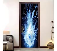 Adesivi Per Porte 3D Stacca e Attacca 95x215 cm Modello Di Calcio Con Fiamma Blu Adesivo Porta Pvc Impermeabile Rimovibile Blu Porte Poster Per La Camera Da Letto e Soggiorno