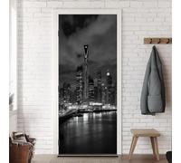 Adesivi per Porte 3D Vista Notturna della Città, Pellicola Autoadesiva Città Moderna, Carta da Parati Impermeabile per Soggiorno e Camera da Letto, 2 Pezzi da 50x200 cm (Totale 100x200 cm) m.1387