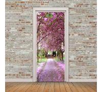 Adesivi per Porte 77x200cm Alberi di ciliegio Adesivo Porta Interna Viale 3D Pellicola Adesiva Carta da Parati Soggiorno Bagno Autoadesivo Porta Murale Decorazione