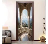 Adesivi Per Porte Autoadesivo 82x200 cm Castello Europeo Da Sogno Pvc Rimovibile Creative Arte Sticker 3d Buccia e Bastone Blu Adesivo di Porta Per La Decorazione Domestica