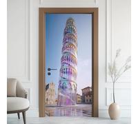 Adesivi per porte con Torre di Pisa Pendente Impermeabile Peel and Stick Murale per porte, Adesivi 3D per porte autoadesive, Architettura medievale Murales Carta da parati in vinile Decorazione per la