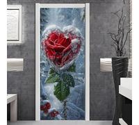 Adesivi per Porte Cuore Di Neve Rossa Adesivi per Porte Interne PVC Impermeabile Decorazione DIY per Bagno Camera da Letto Soggiorno Adesivo Porta Facile da Pulire (88x200 cm)