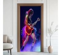 Adesivi per porte del teatro del teatro impermeabile, carta da parati autoadesiva per porta, motivo chitarra ragazza 3D, adesivi da parete autoadesivi, carta da parati in vinile con passione anime