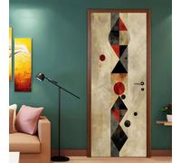 Adesivi per Porte Geometria Rossa Beige Adesivi per Porte Interne PVC Impermeabile Decorazione DIY per Bagno Camera da Letto Soggiorno Adesivo Porta Facile da Pulire (95x215 cm)