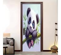 Adesivi per Porte Impermeabili Autoadesivo 80x210 cm Animale Carino Panda Art Applique Murali Casa Deco In Bianco E Nero Adesivi per Porte per Soggiorno Camera da Letto e Bagno