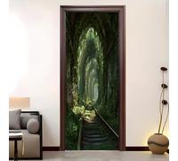 Adesivi per Porte Impermeabili Autoadesivo 80x210 cm Modello Del Tunnel Della Junglea Adesivi per Porte per Soggiorno Cucina Camera da Letto e Bagno Verde Art Applique Murali Casa Deco