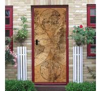 Adesivi per Porte Impermeabili Autoadesivo 82x200 cm Mappa Antica Complessa Art Applique Murali Casa Deco Marrone Adesivi per Porte per Soggiorno Camera da Letto e Bagno