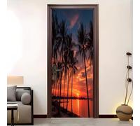 Adesivi per Porte Impermeabili Autoadesivo 90x210 cm Vista Mare Al Tramonto Adesivi per Porte per Soggiorno Cucina Camera da Letto e Bagno Scenario Mondialele Art Applique Murali Casa Deco