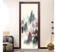 Adesivi per Porte Impermeabili Autoadesivo 95x215 cm Arte Giapponese Dei Fiori Di Ciliegio Adesivi per Porte per Soggiorno Cucina Camera da Letto Pittura A Inchiostro Art Applique Murali Casa Deco