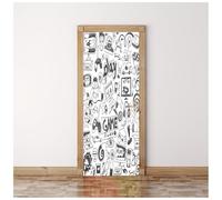 Adesivi Per Porte Interne 3D Graffiti Di Elementi Di Gioco In Bianco E Nero 90X200Cm Soggiorno Camera Da Letto Cucina Bagno Carta Da Parati In Pvc Autoadesivo Impermeabile Complementi Arredo Casa P