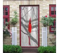Adesivi Per Porte Interne 3D Paesaggio Con Rami Di Neve E Cardinale Rosso 77X200Cm Soggiorno Camera Da Letto Cucina Bagno Carta Da Parati In Pvc Autoadesivo Impermeabile Complementi Arredo Casa Pos