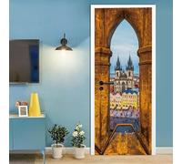 Adesivi Per Porte Interne Architettura D'epoca Adesivo Porta 3D Paesaggio Urbano Adesivo per Porta Trompe l'oeil Autoadesivo per Frigorifero Cucina Camera da Letto Decorazione 95x210 cm B-4464