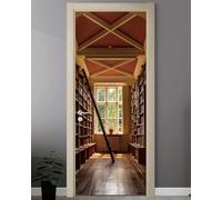 Adesivi per Porte Interne Biblioteca Adesivo Porta Interna Libreria in Legno 3D Murale Decorazione Camera Da Letto Bagno Poster Porta Autoadesivo Carta Da Parati 77x200 cm 8564A