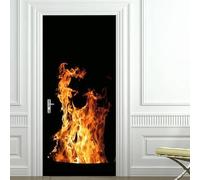 Adesivi Per Porte Interne Falò Adesivo Porta 3D Fiamma Adesivo per Porta Trompe l'oeil Autoadesivo per Frigorifero Cucina Camera da Letto Decorazione 77x200 cm B-4341