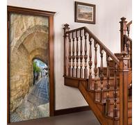 Adesivi per Porte Interne Medioevo Italiano Adesivo Porta 3D Vecchio Edificio Autoadesiva Carta Parati 77x200 cm Decorazione da Parete Poster Murale per Soggiorno Camera da letto a/1514